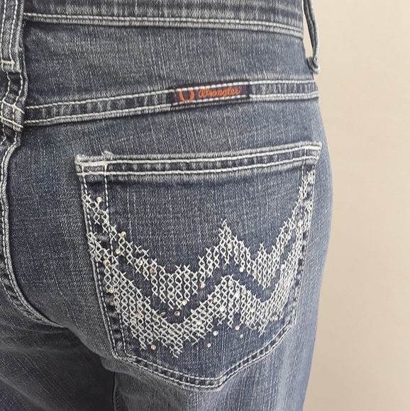 WRANGLE Q-BABY EMBELLISHED POCKETS BOOT CUT JEANS SZ 7/8 X 34 - Picture 8 of 10
